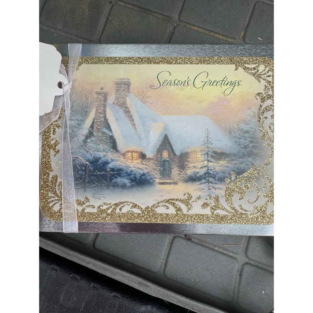Hallmark Thomas Kinkade Christmas Card TIN 16 Gold Glitter NWOT‎ Collectible Tin
